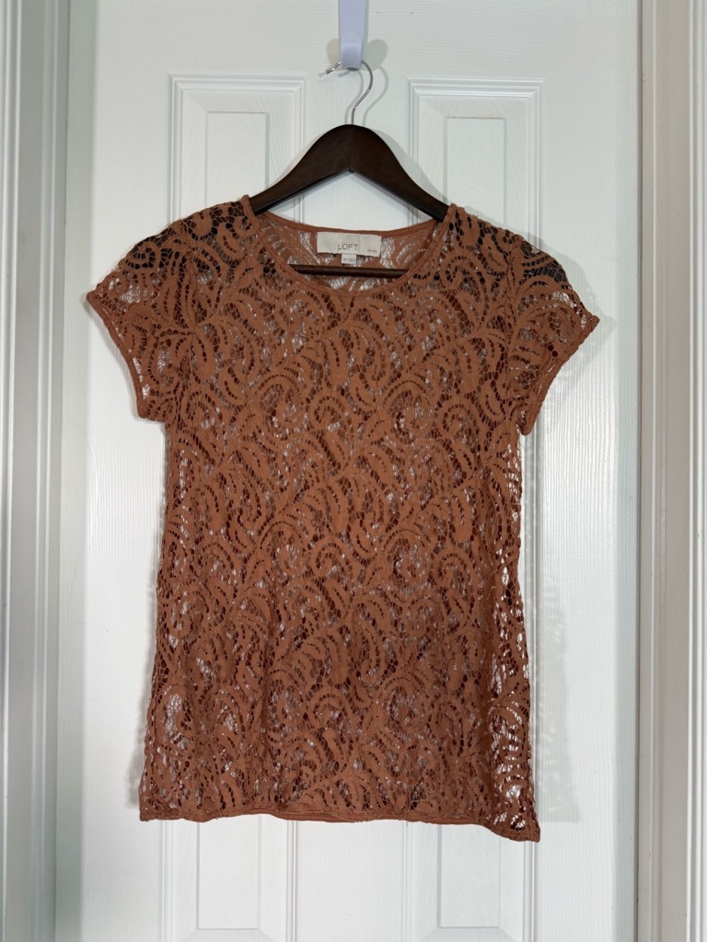 LOFT Lace Short Sleeve Shell - Rust Brown Top Size SP